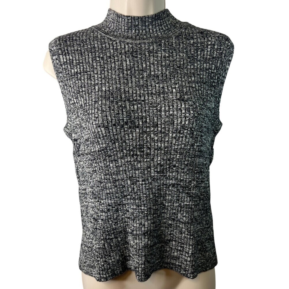 Studio‎ I Black Knit Sleeveless Sweater Vest Mock Neck Ribbed Size Small